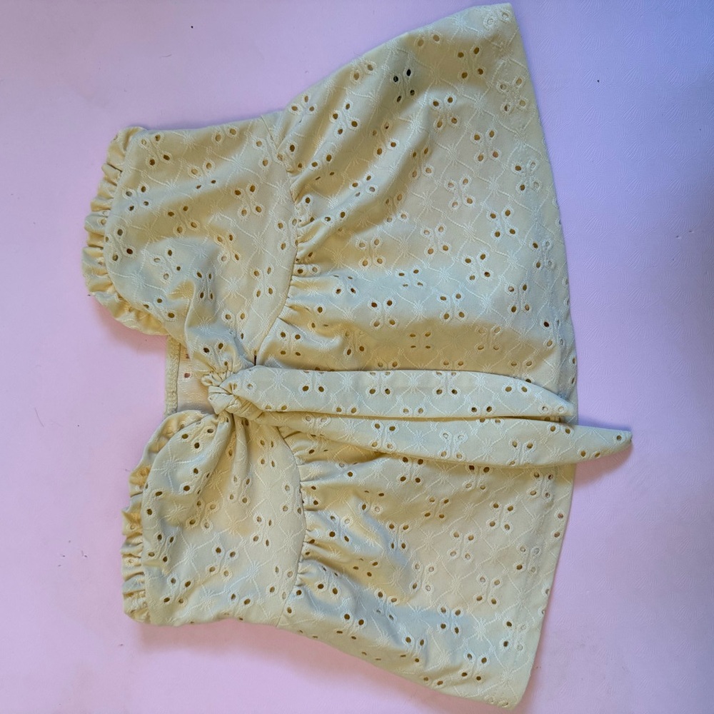 SHEIN Pastel Yellow Eyelet Crop Top